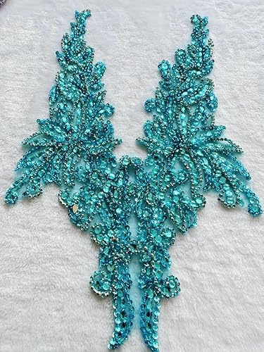 Miniatura 38 de Zbroh Parche multicolor de diamantes de imitación cosidos a mano, accesorios de manualidades para vestido de novia de niña, 14 x 20 pulgadas Champán