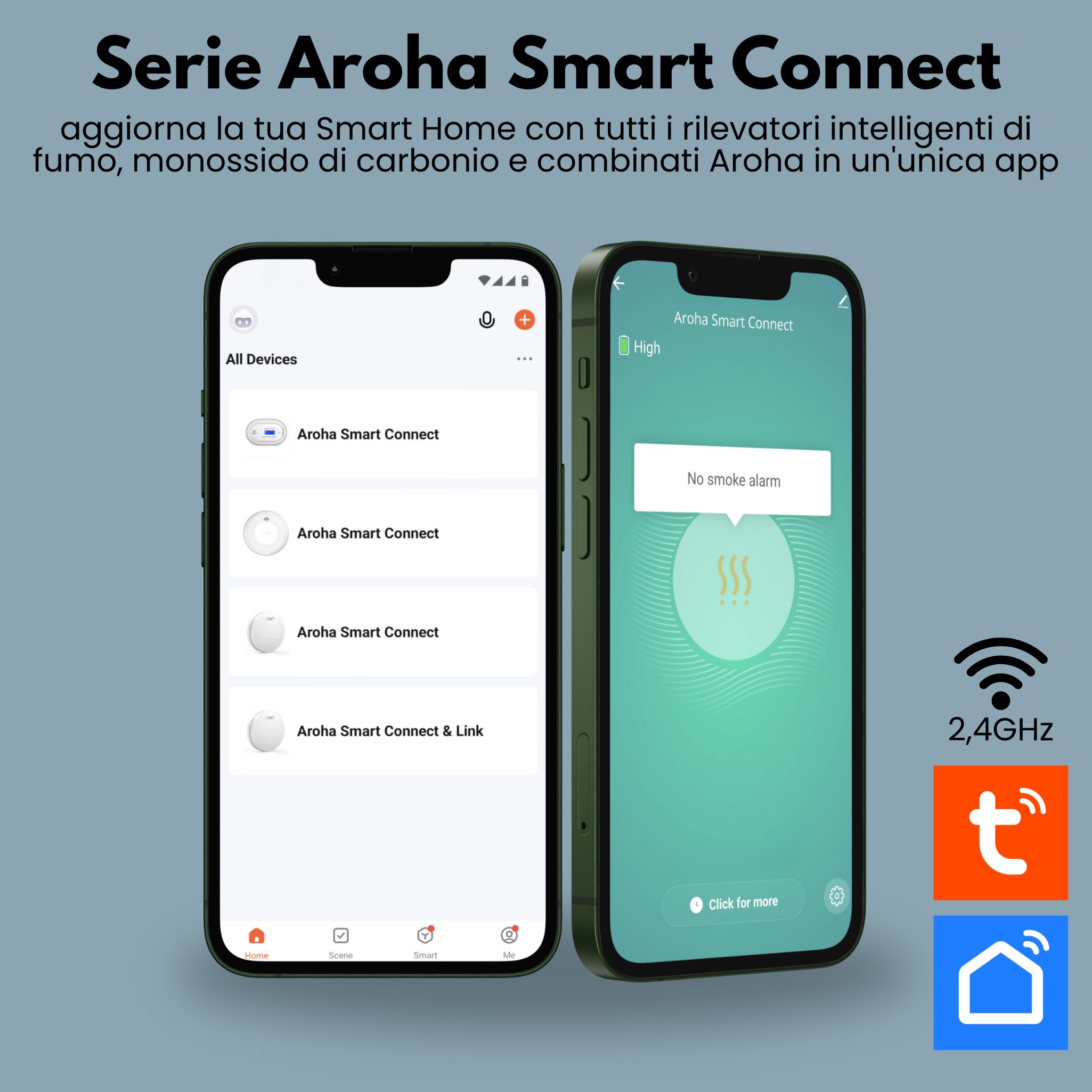 Aroha Smart Connect Rilevatore di Fumo WiFi - Batteria da 10 Anni, Sensore Fumo WiFi Con App Tuya & Smartlife - Allarme Anticendio - 2 pezzi