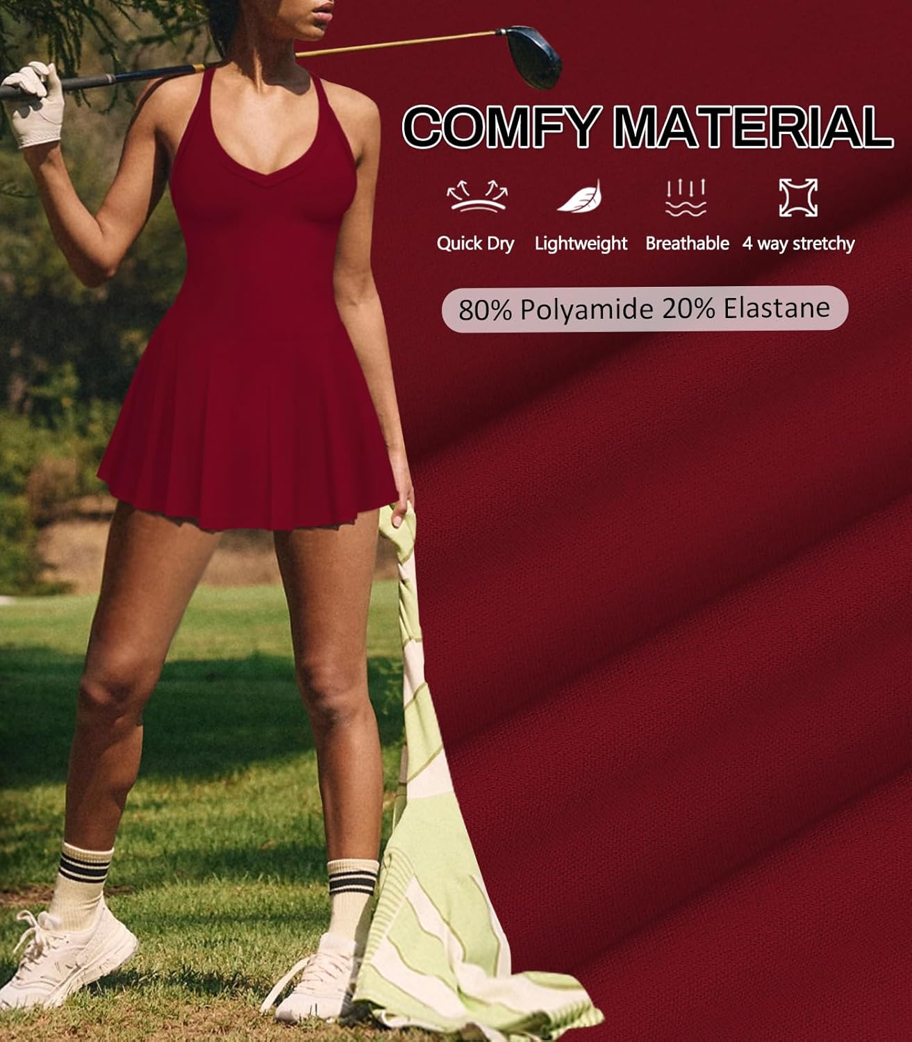 Women's Sexy V Neck Pleated Flowy Tennis Dress for Women Athletic Golf Workout Summer Mini Dresses with Shorts Pockets - Image 6