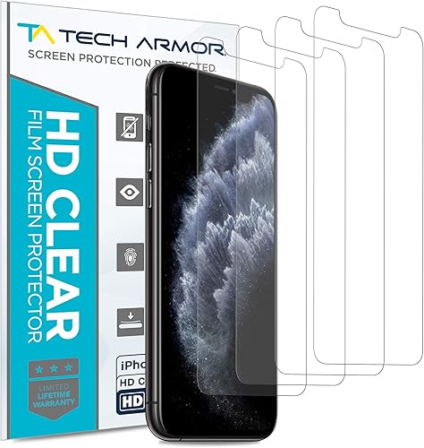 Tech Armor Protector de pantalla de película transparente HD diseñado para Apple iPhone 11 Pro Max, XS Max de 6.5 pulgadas, paquete de 4 unidades