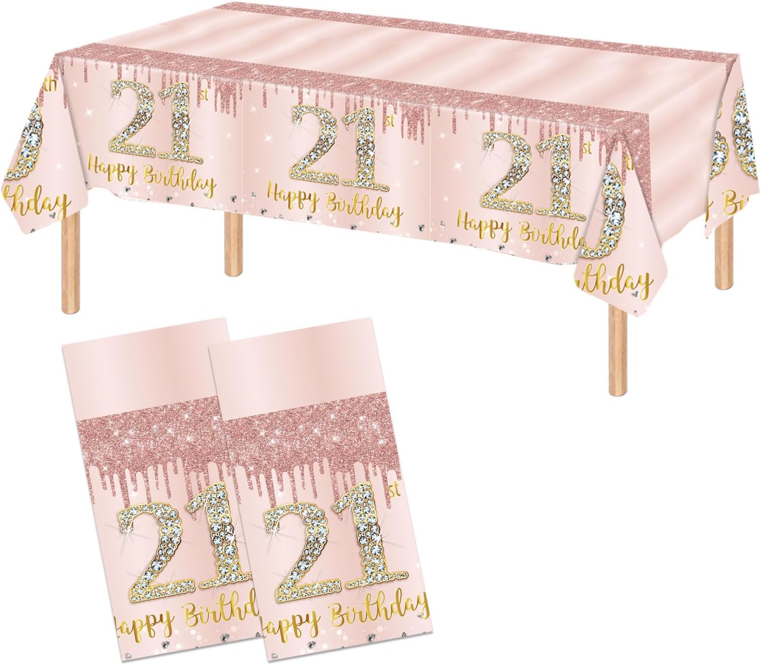 Amazon.com: Poqirzan 2PCS 21th Birthday Tablecloth Pink Rose Gold ...