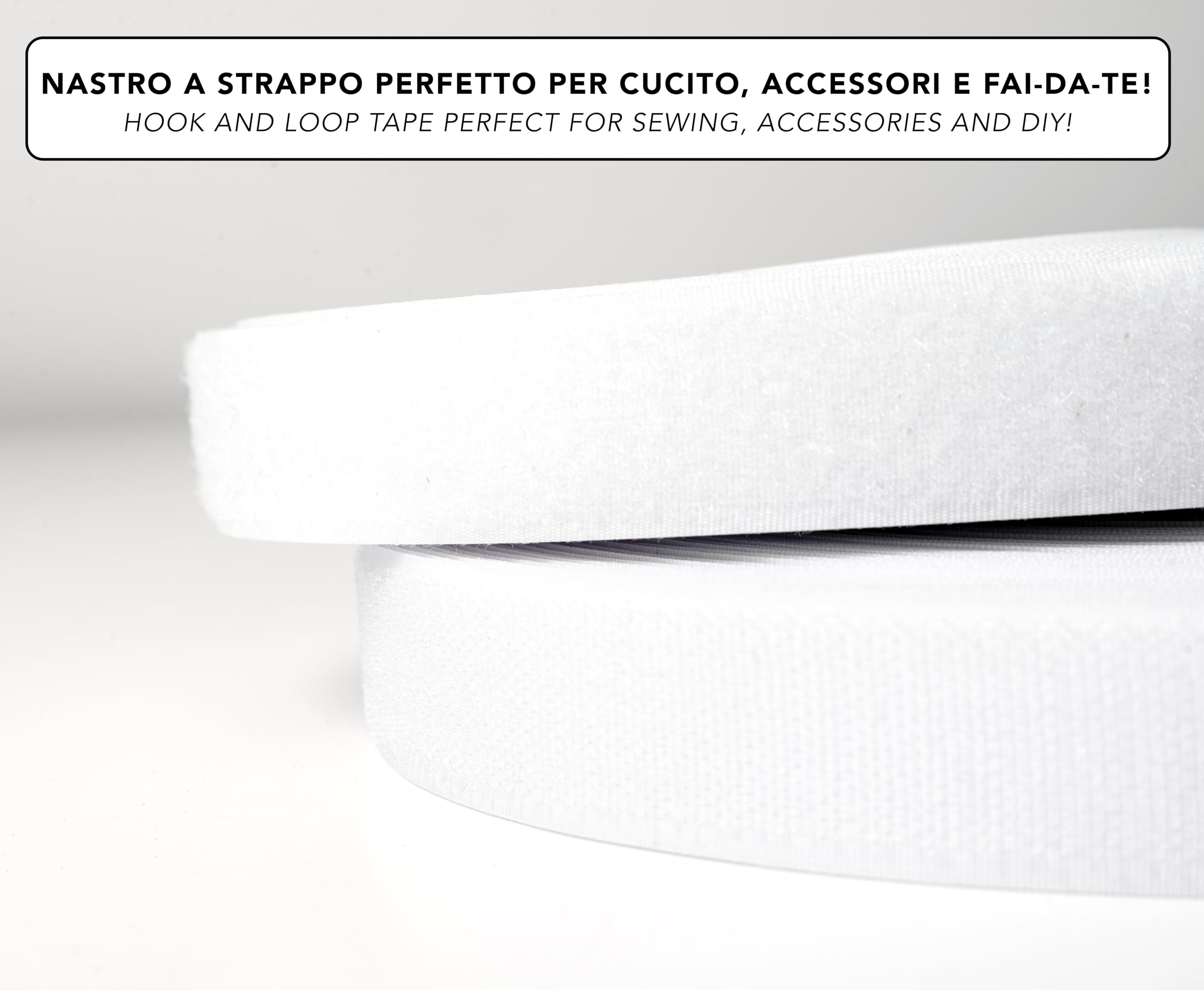IPEA Cinta de velcro para coser, 20 mm, color blanco, 25 metros de longitud, fabricada en Italia, no adhesiva, velcro de costura para decoración, ropa, gancho y anillo