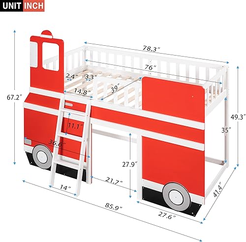 Miniatura 2 de LCH Cama tipo loft de tamaño individual con espacio de almacenamiento debajo de la cama, base de cama de madera de pino con escalera y barandilla en