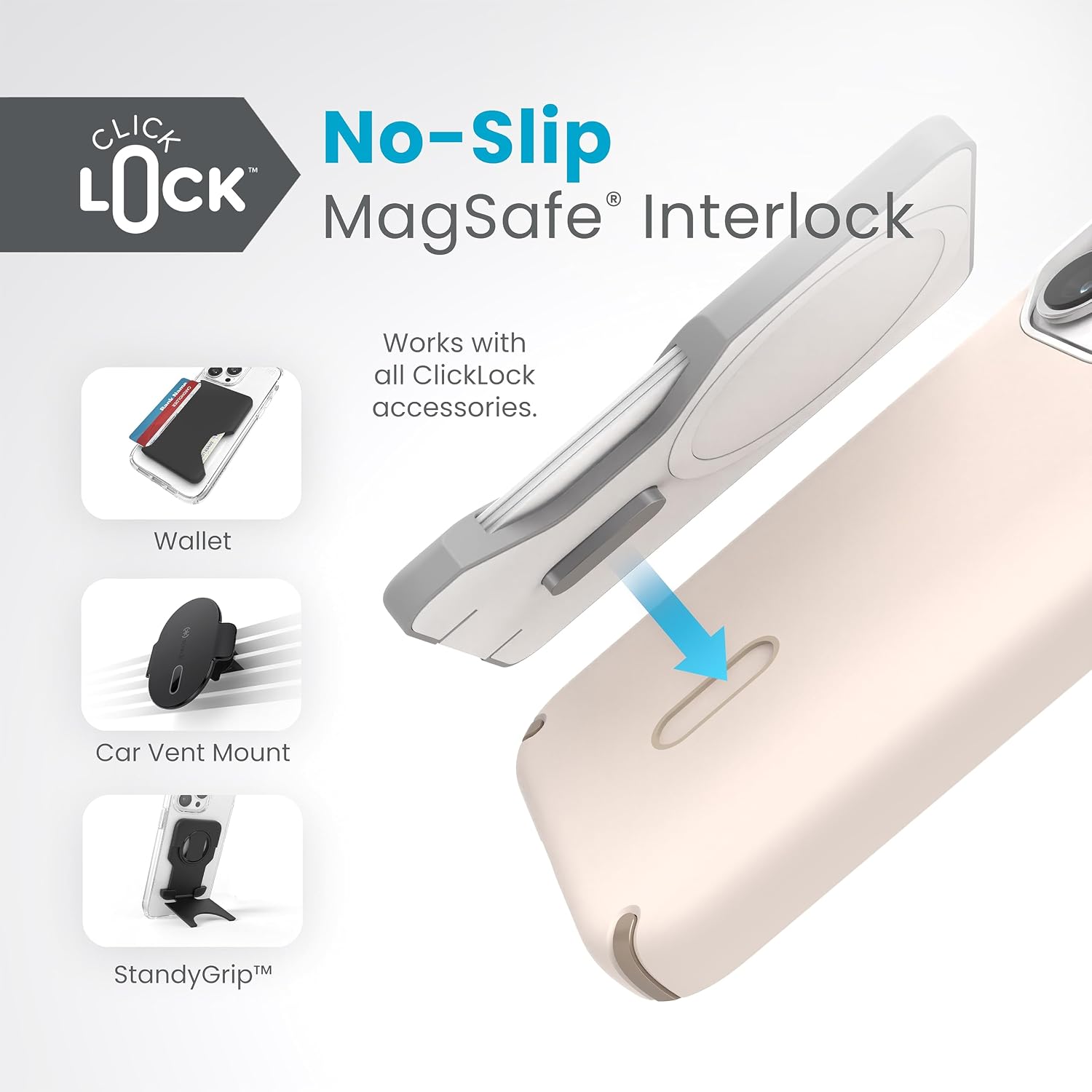 Speck iPhone 15 Pro Case - ClickLock No-Slip Interlock, Built for MagSafe, Drop Protection - Scratch Resistant, Soft Touch 6.1 Inch Phone Case - Presidio2 Pro Bleached Bone/Heirloom Gold/Hazel Brown