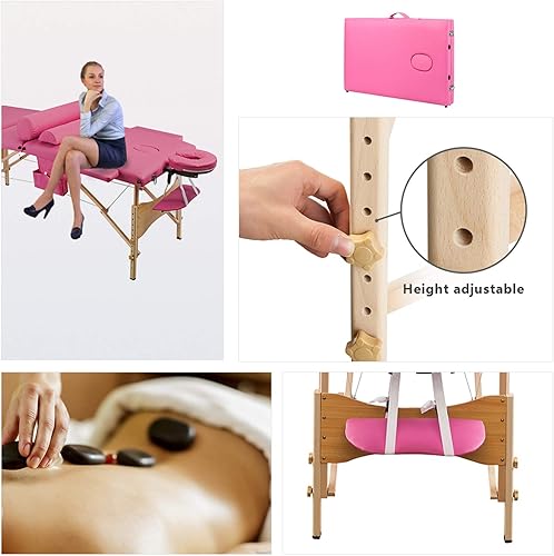 Miniatura 9 de Conjunto de mesa de masaje de belleza plegable de 3 secciones concisa y elegante, para spa, 27.6 pulgadas de ancho, 72.8 pulgadas de largo, rosa