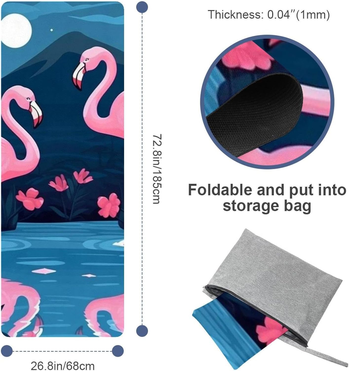 Yoga Towel, Tropical Flamingo Pattern Non Slip Sweat Absorbent Hot Yoga Mat Towel for Hot Yoga, Pilates and Fitness - 72.8" x 26.8"