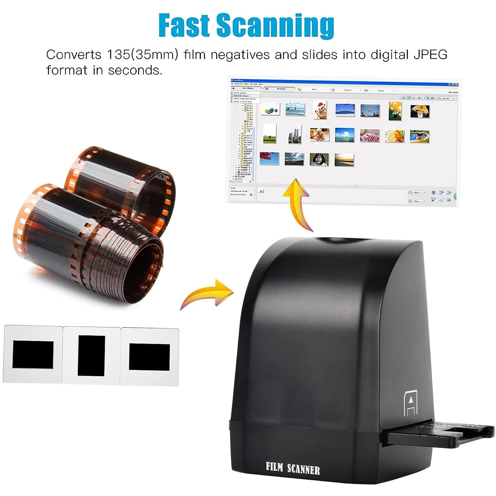 NGARY Scanner per Pellicole Portatile, Scanner per Pellicole per Diapositive, Convertitore di Pellicole Digitali Ad Alta Risoluzione, Converte Negativi E Diapositive da 35 Mm, 135 Mm in Immagini JPEG