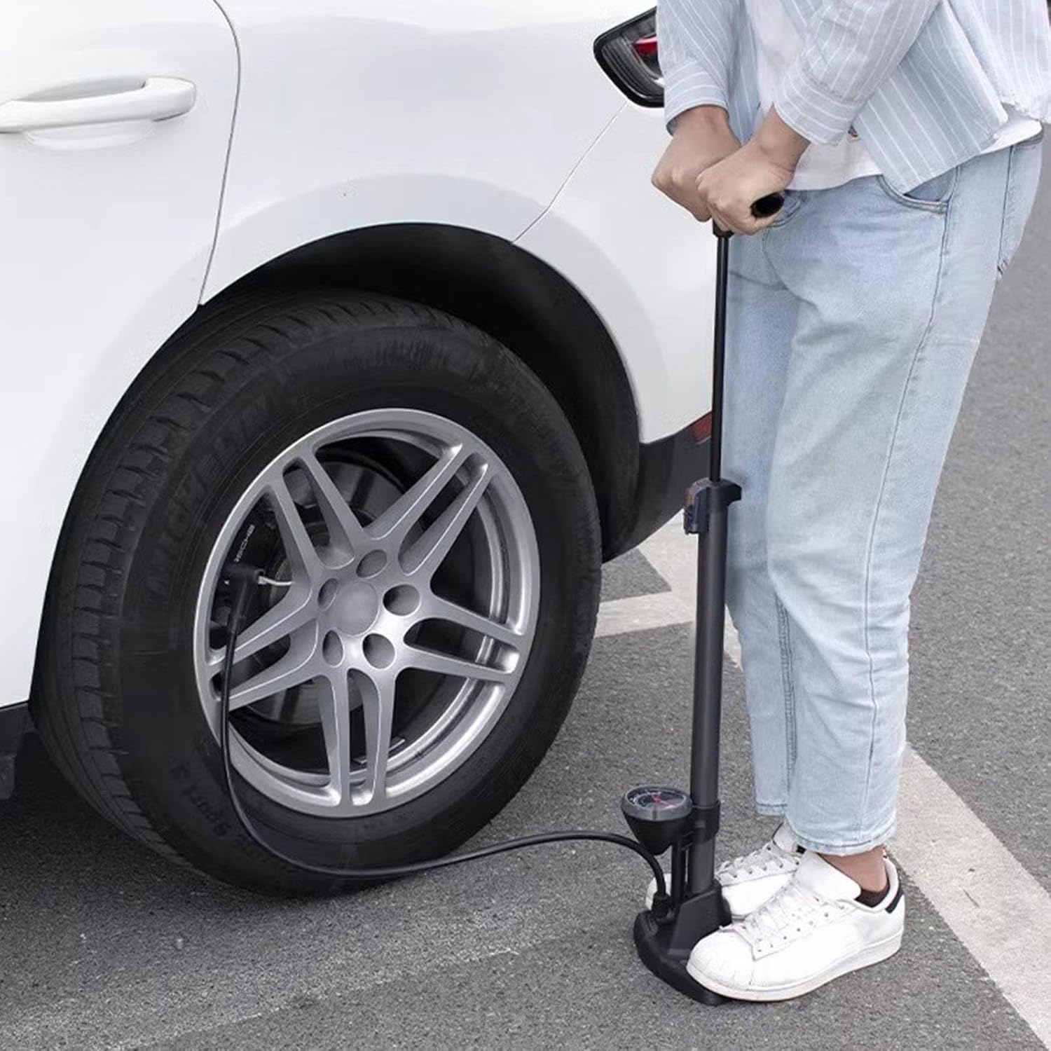 Bike Pump, 25.2” Height Bicycle Pump with 160 PSI High Pressure Gauge, Presta and Schrader Valve, Bike Air Pump for Bike Tires, Balls and Swimming Ring