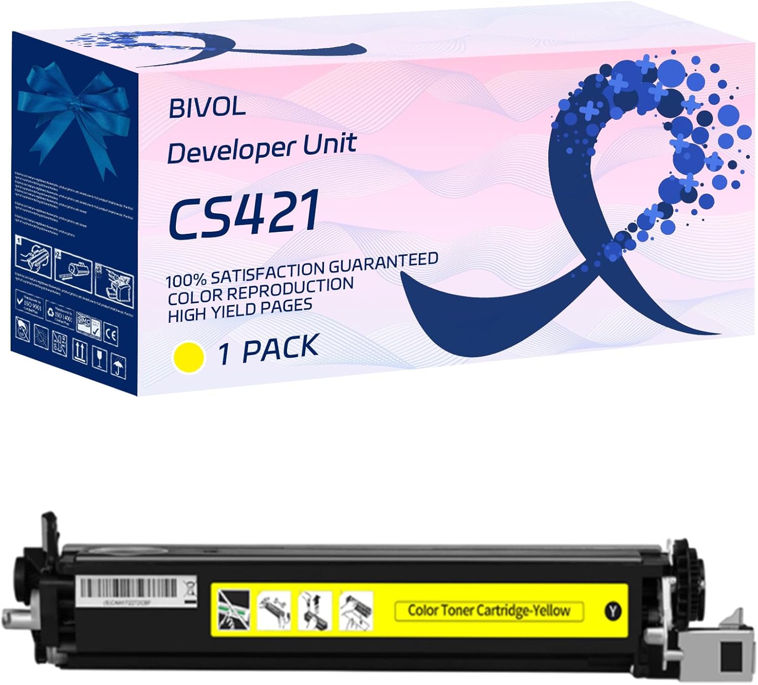 CS421 Developer Unit Compatible for Lexmark CS421 CS521 CS622 CX421 CX522 CX622 CX625 Printer, with Chip, High Yield 12500 Pages, Vivid Colors (Yellow)