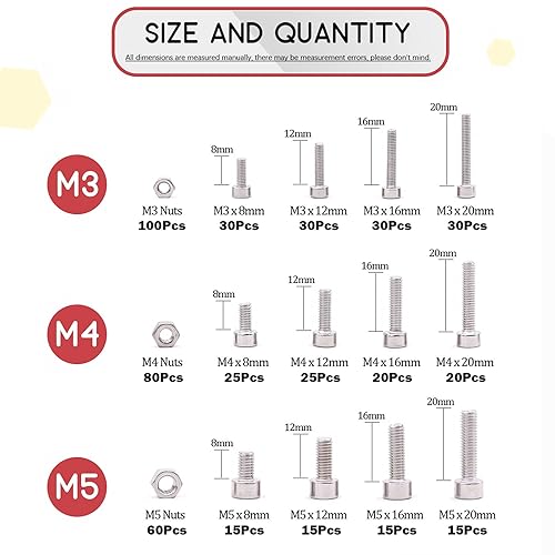 Miniatura 2 de Hilitchi Kit surtido de tornillos y tuercas de acero inoxidable M3 M4 M5, 510 piezas, tornillos y tuercas de acero inoxidable 304 (enchufe hexagonal)
