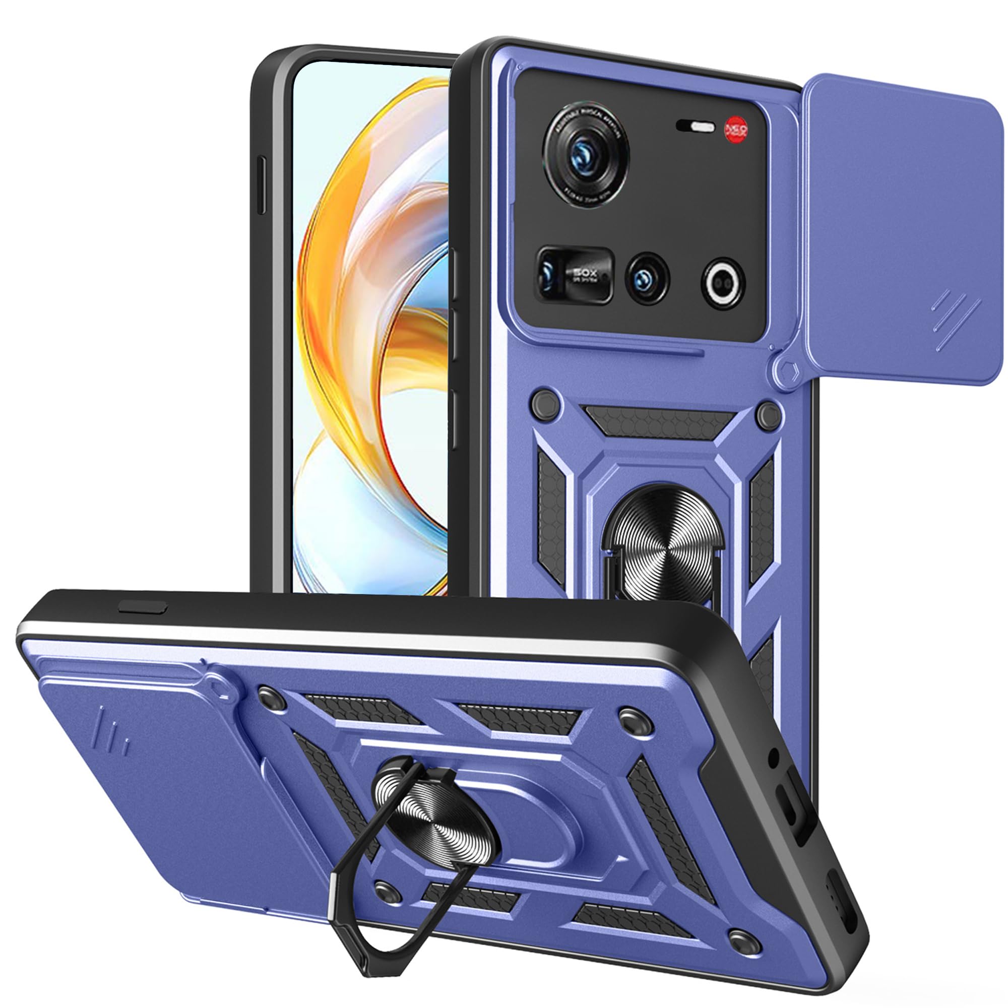 ESHUYI® Case For Nubia Z70 Ultra 5G With Slide Camera Cover, Military Grade Shockproof Protective Cover With Rotatable Metal Ring Kickstand [Support Magnetic Car Mount], Black - View #4