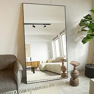 Koonmi Large Mirror Full Length 35"x78", Floor Body Mirror with Stand, Metal Frame Wall-Mounted Full Size Mirrors for Hanging Leaning or Standing, Black