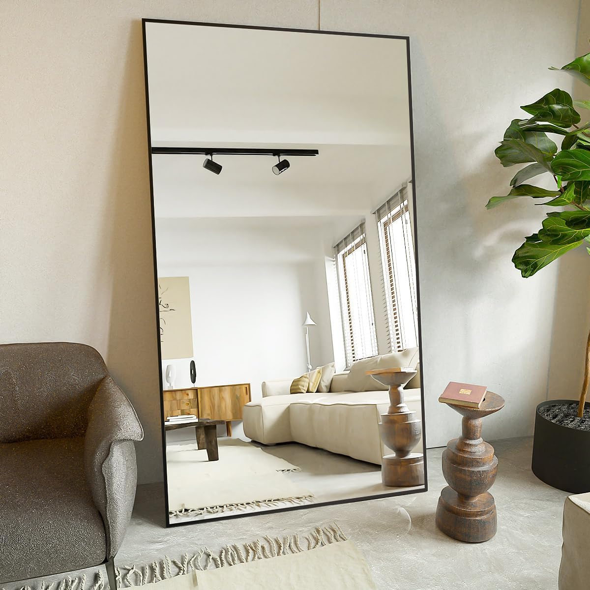 Koonmi 78"x35" Floor Mirror Full Length, Large Black Mirror