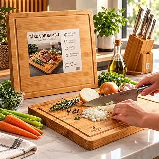 Tábua Para Churrasco 100% Bambu Premium, 40x33cm, 3cm de Espessura