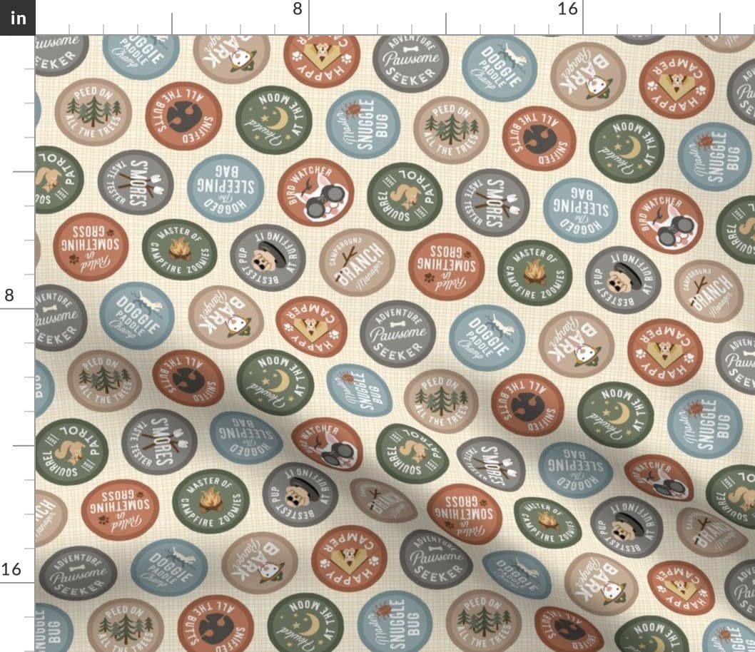 Spoonflower Fabric - Novelty Patch Camping Rustic Adventure Funny Outdoor Summer Camp Printed on Petal Cotton Fabric Fat Quarter - Sewing Quilting Apparel Crafts Decor
