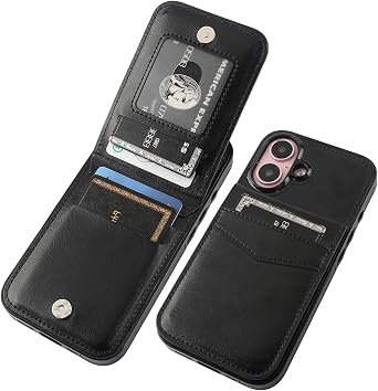 KIHUWEY for iPhone 16 Wallet Case Card Holder Kickstand, Black