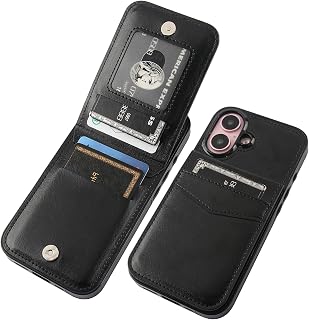 KIHUWEY for iPhone 16 Wallet Case Card Holder Kickstand, Black