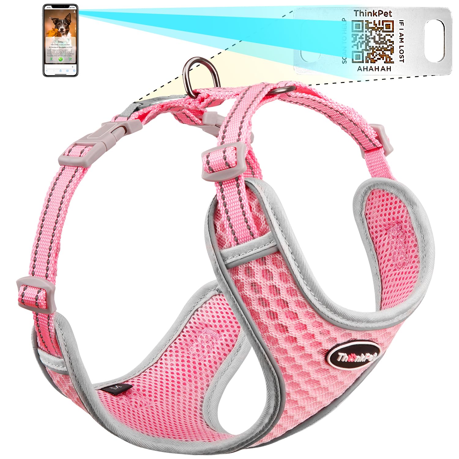 ThinkPet Arnés Reflectante Transpirable de Malla de Aire Suave con código QR para Perro, sin estrangulamiento, Chaleco para Cachorros, Perros pequeños y medianos, Gatos pequeños, Color Verde Azulado — view 8