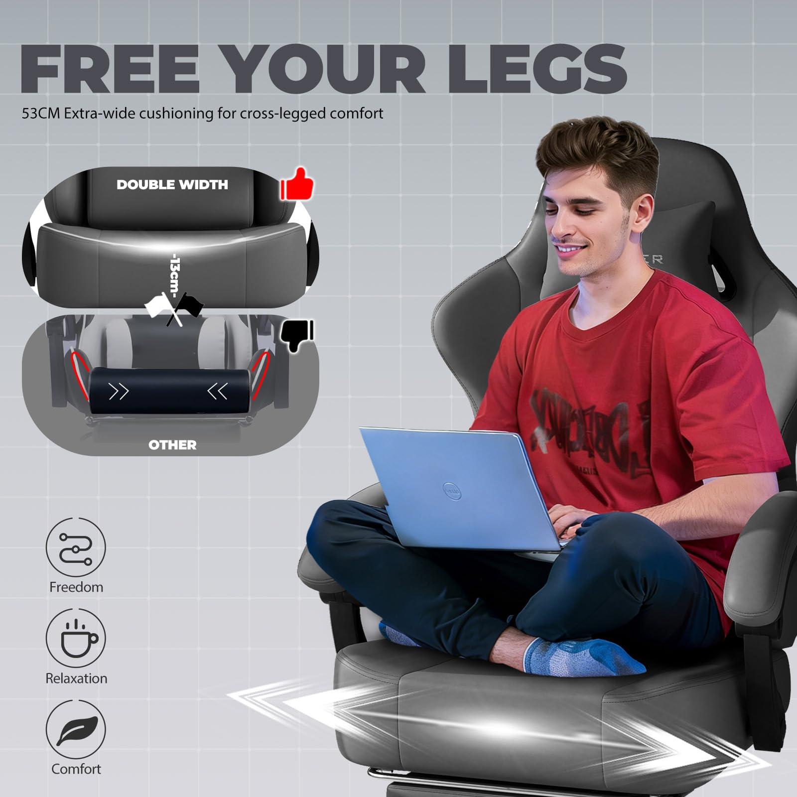 GTPLAYER Silla para Juegos, Silla de Oficina Transpirable, Silla ergonómica de PC, Tela, Respaldo Ajustable 160° y reposapiés Extensible, ergonómica, Cuero sintético, Carga 180 kg, Gris