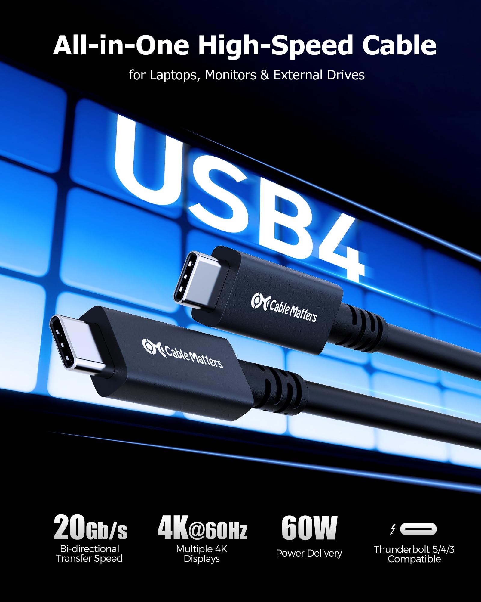 Cable Matters Cable USB 4 activo de 20 Gbps de 5 m con video 4K y carga de 60 W, compatible con Thunderbolt 4/3, USB C para auriculares VR, Apple Vision Pro, MacBook Pro, Dell XPS, Surface Pro y más