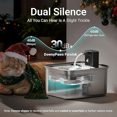 Miniatura 6 de DownyPaws Fuente de agua para gatos de acero inoxidable inalámbrica, fuente de agua inalámbrica FurSink de 101 oz3 L para gatos, fuentes para gatos