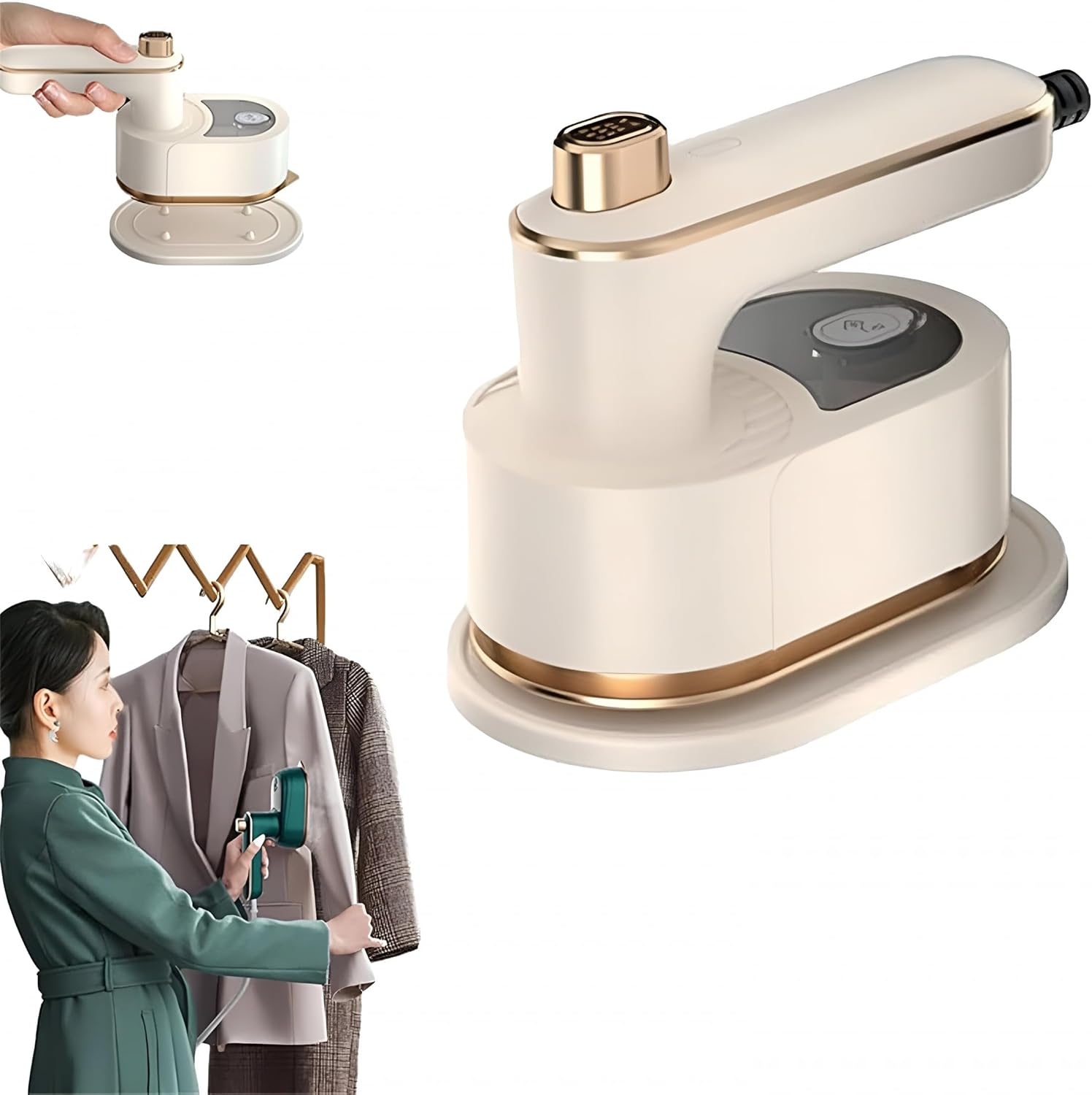 Portable Steam Iron,Rechargeable Cordless Portable Iron Steamer for Clothes Travel Mini-Green+White