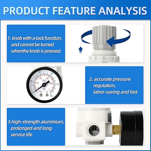 Miniatura 6 de Regulador de compresor de aire MEANLIN MEASURE de 12 pulgada NPT con manómetro, regulador de aire BR4000 de 0-150 PSI en línea para compresor y