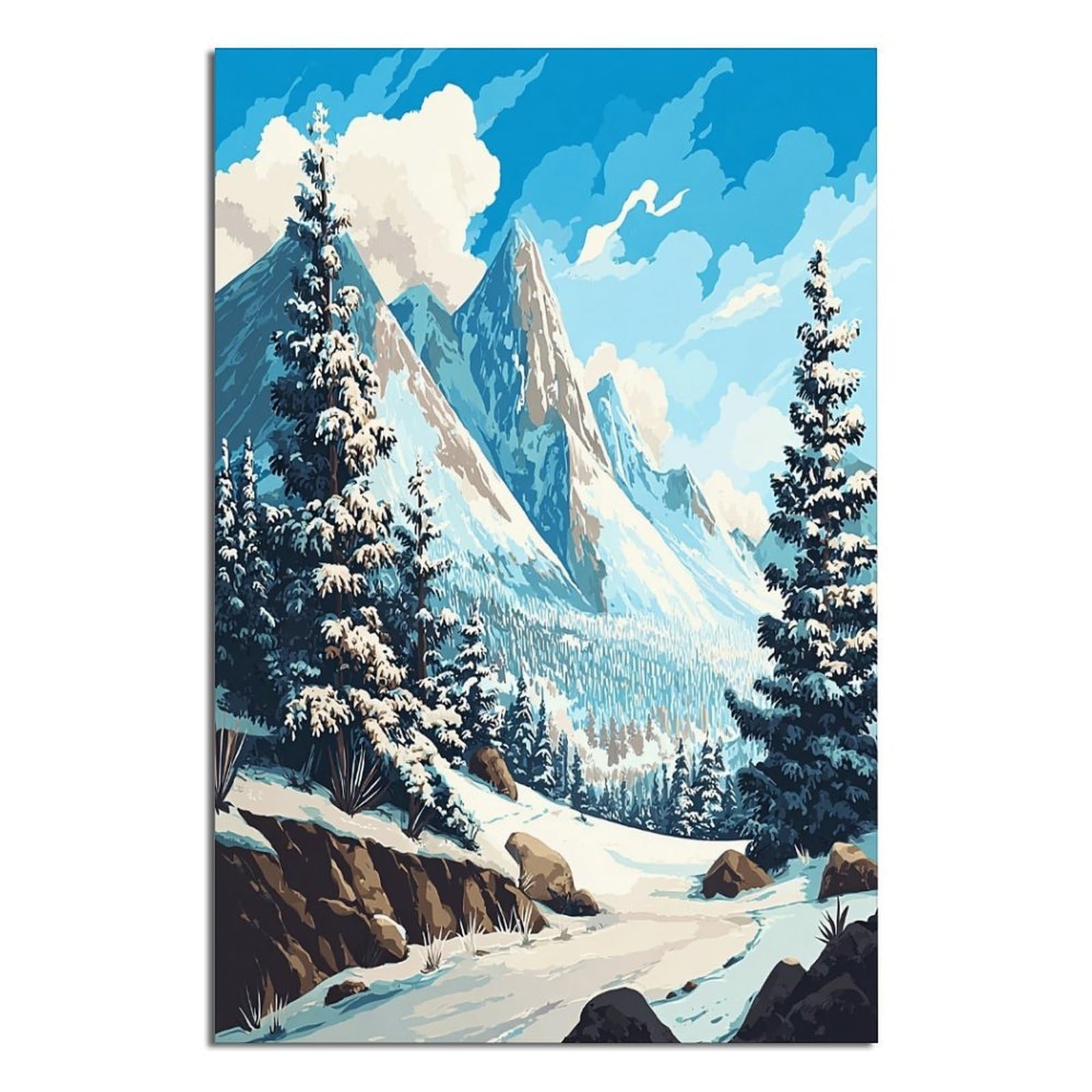Chamonix Ski Posters 24x36inch(60x90cm) Vintage Watercolor Canvas Art
