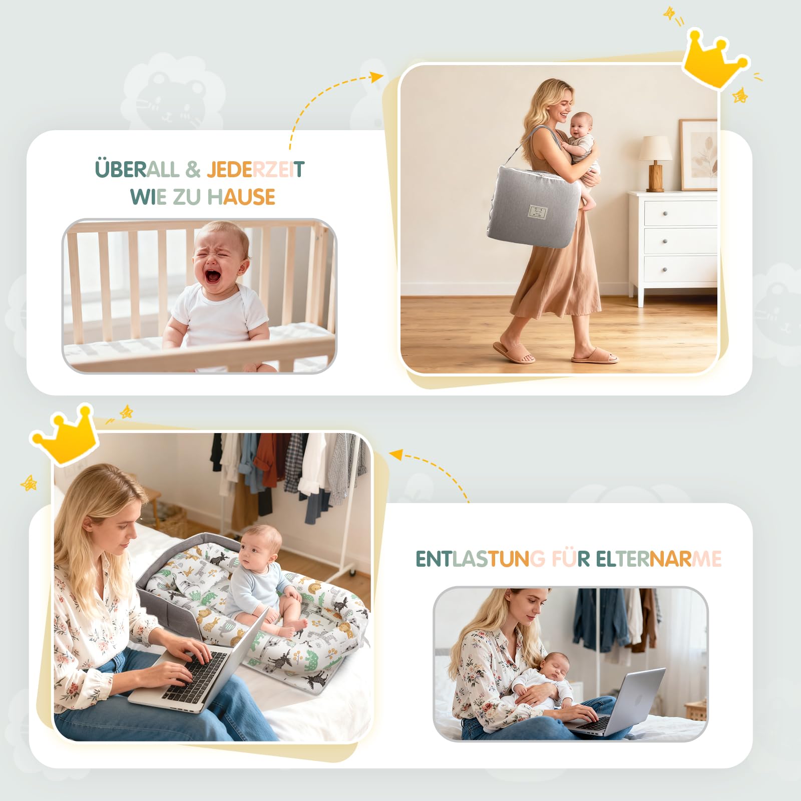 Babynest Babynestchen Neugeborene Baby Nestchen Tragbar 0-24 Monate, Nestchen Baby Waschbar mit Verstellbarem U-Fußsack,Tragbar & Verwandelt Sich In Rucksack,Baby Erstausstattung Neugeborene