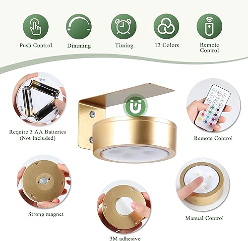 Miniatura 34 de Paquete de 2 luces de imagen a pilas con control remoto, luces de pintura LED, luz regulable y temporizador, luz de exhibición de arte para marcos