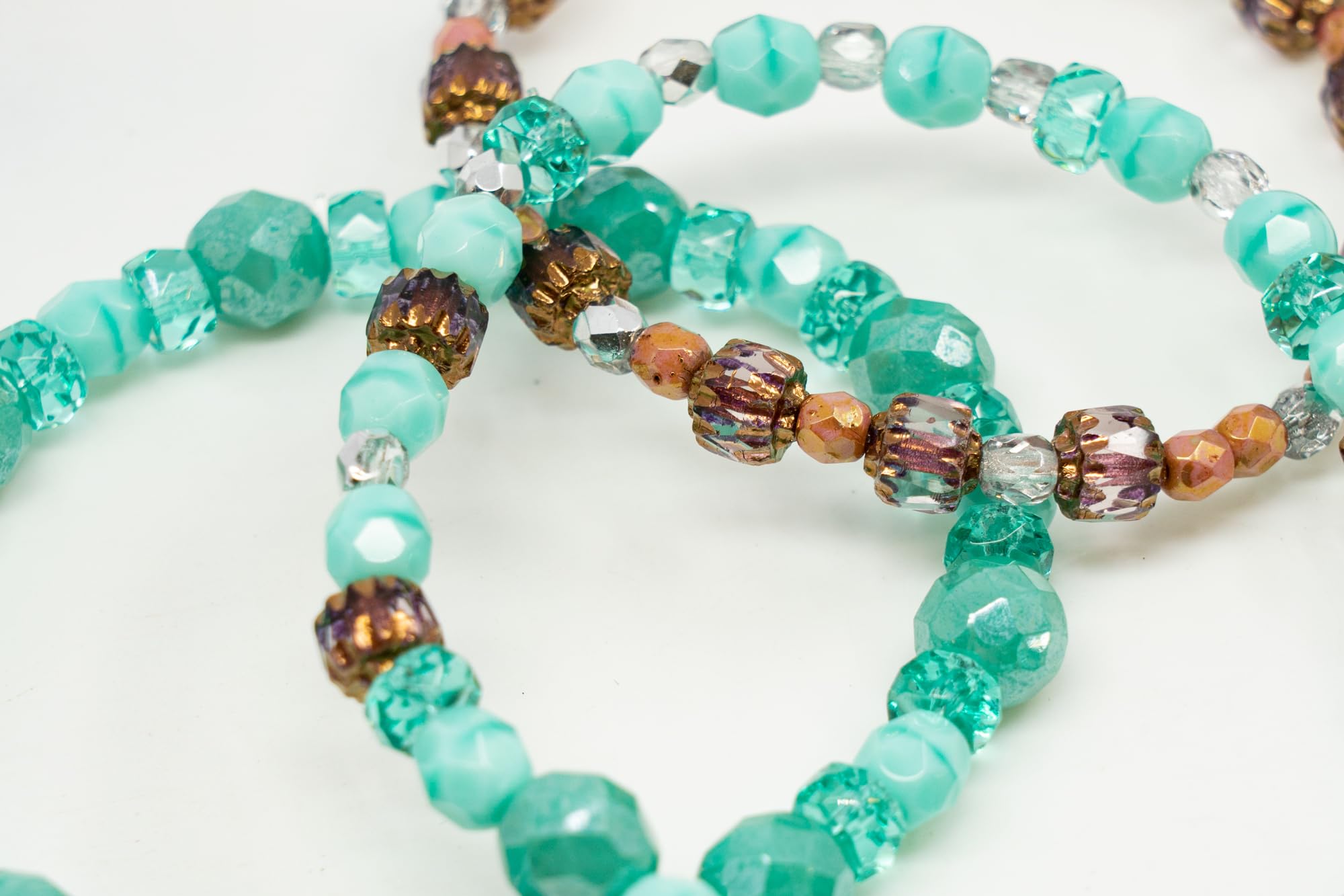 0.9 oz (25g) Gentle Mix of Faceted Fire Polished Czech Glass Beads (Round, Rondelle etc) 4-9mm, Teal Turquoise - Image 3