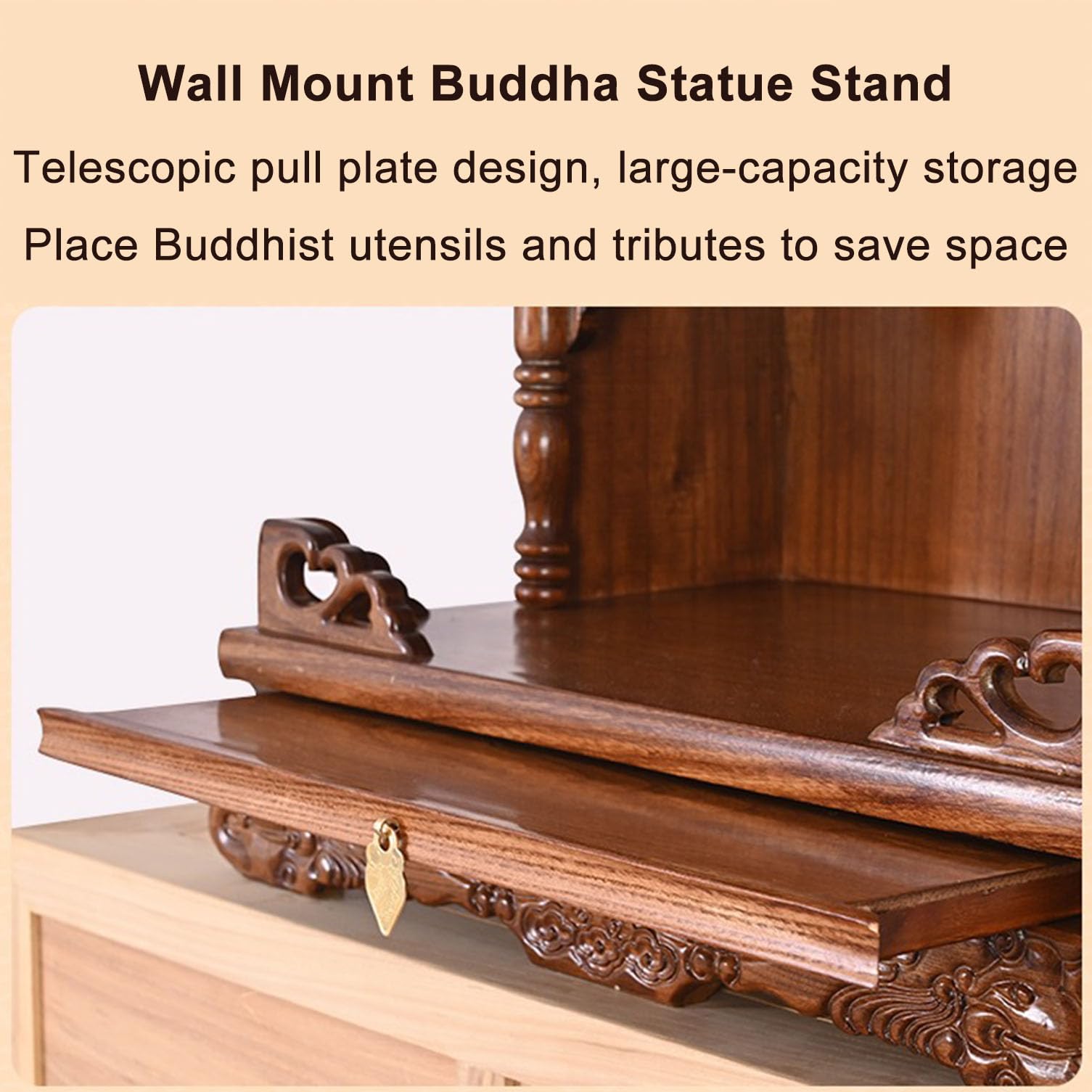 Altar budista para colgar en la pared, estante de madera Pooja Mandir para el hogar, mesa de meditación de oración sintoísta, altar ancestral para exhibición de estatuas de Buda