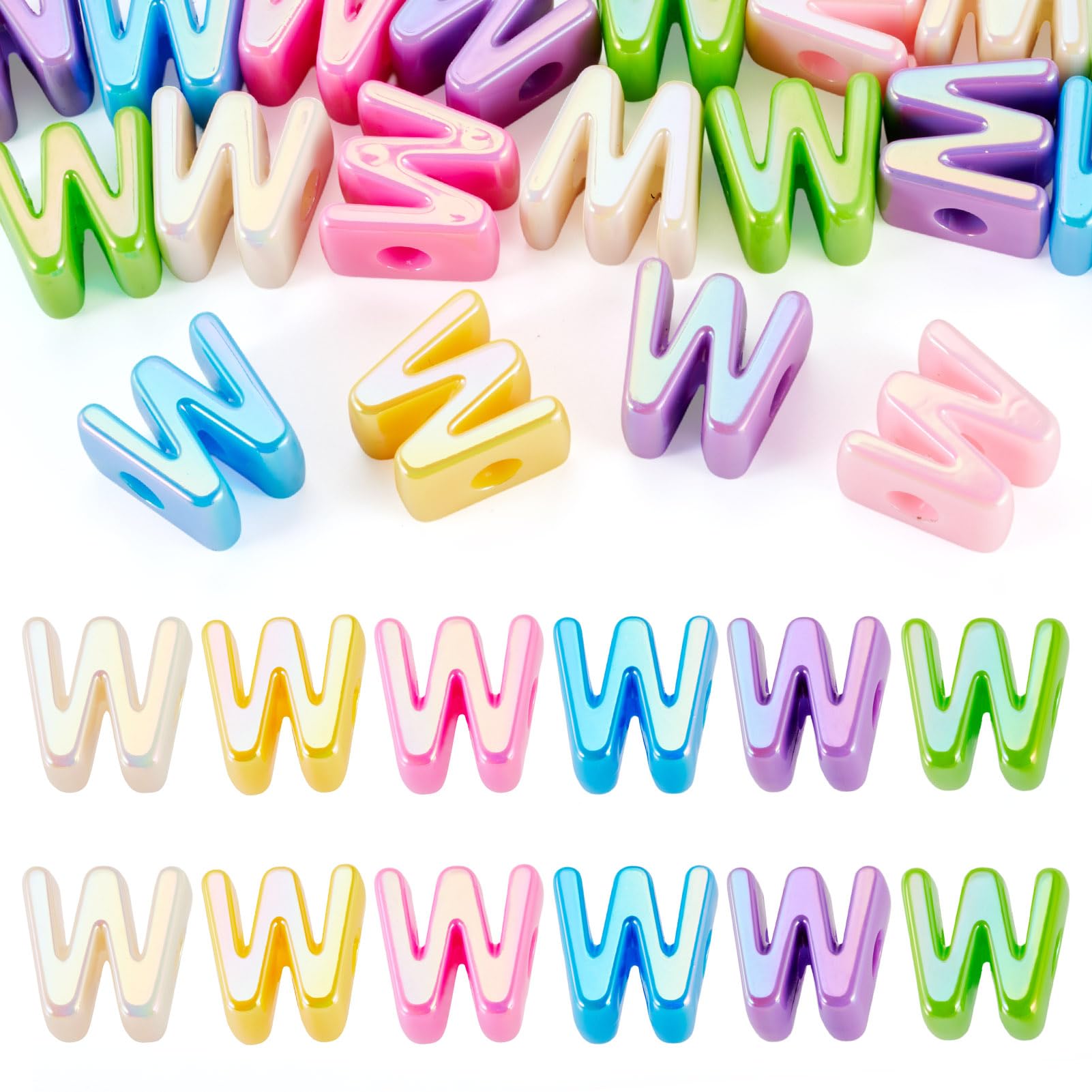 20Pcs Large Acrylic Letter Beads, Big Iridescent Letter Alphabet Beads, 3D Acrylic Letter Slide Bead Colorful Large Hole European Bead for Jewelry Making Name ID Craft
