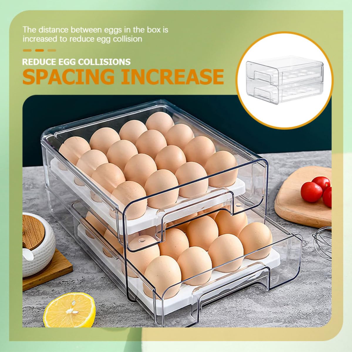 Cajón Compartimentos de Refrigerador 32 para Huevos Doble Capa | Pet Resistente, Diseño Ventana de Ventilación, Reduce Golpes y Humedad
