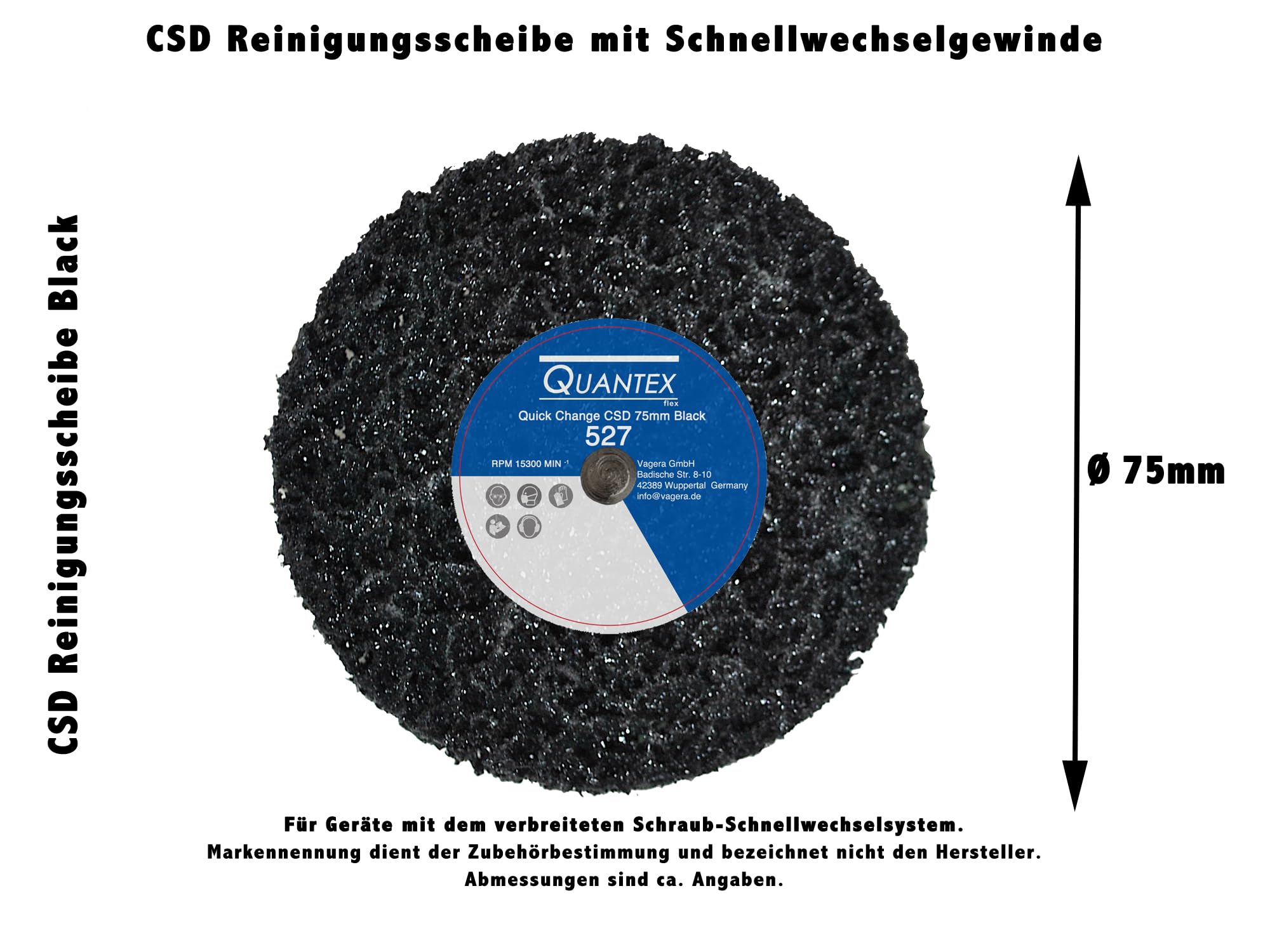 10 Stück Reinigungsscheibe mit Schnellwechselsystem - Schwarz. Grobreinigungsscheibe CSD Ø 075mm CBS Clean Strip Disc Standard Black. Nylongewebescheibe