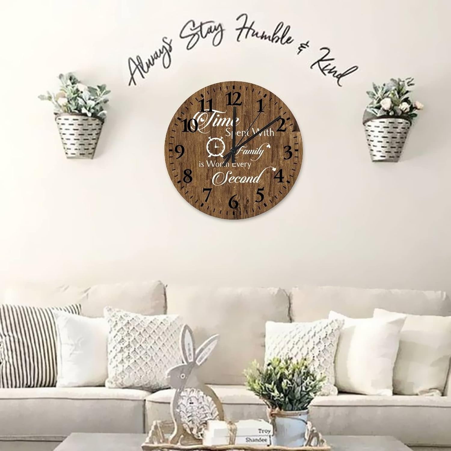 Wall Clocks Time Spent with Family is Worth Every Second House Decorations Living Room Silent & Non-Ticking Arabic Numeral Family Letter Quote Round Clock for Living Room 15 Inch