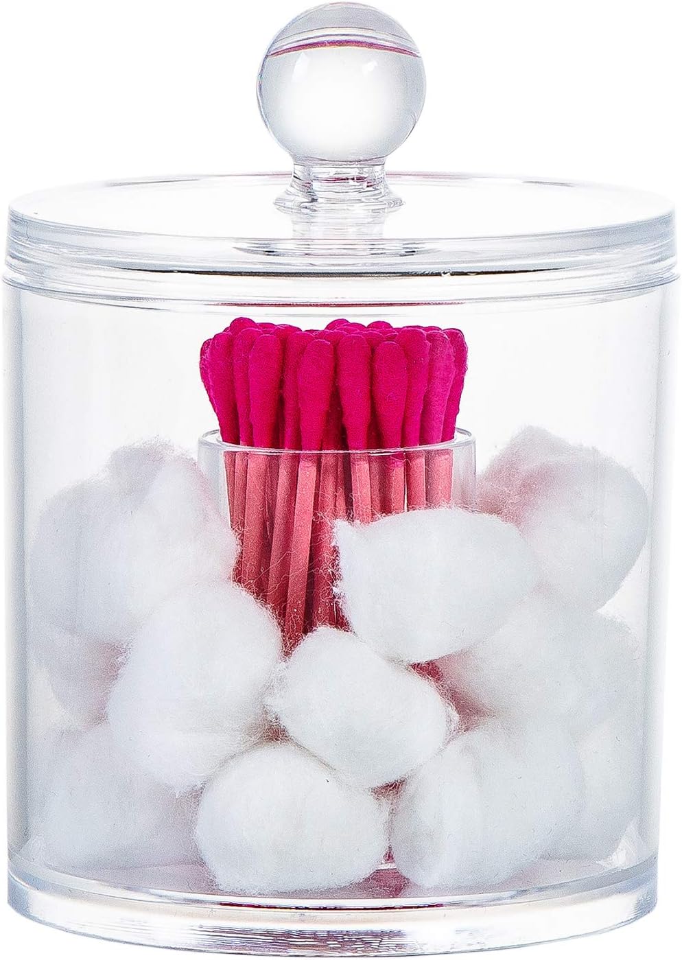Yoelrsa Acrylic Cotton Ball and Q-Tips Holder,Round Cotton Swabs Makeup Storage Box with Lid, Bathroom Cotton Swab Organizer, Apothecary Canister Jar (6008)