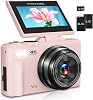 Digital Camera for Photography, 4K Vlogging Camera for YouTube 3 180° Flip Screen 18X Digital Zoom Compact Cameras with 32GB TF Card & 2 Batteries, Pink