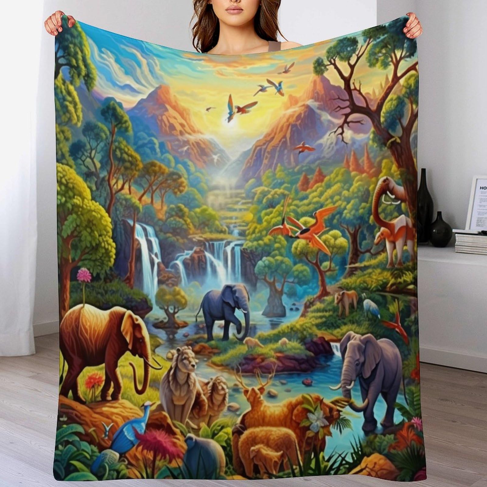 Manta para sofá de salón Jungle Animals de forro polar térmico y ligero