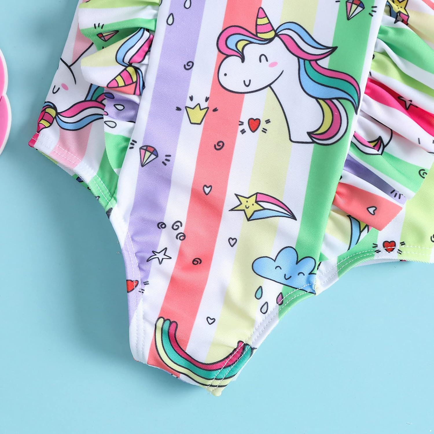 Baby Little Girls Colorful Cute Cartoon Ruffle One Piece Swimsuit Hawaii Beach Bathing Suit Sunsuit