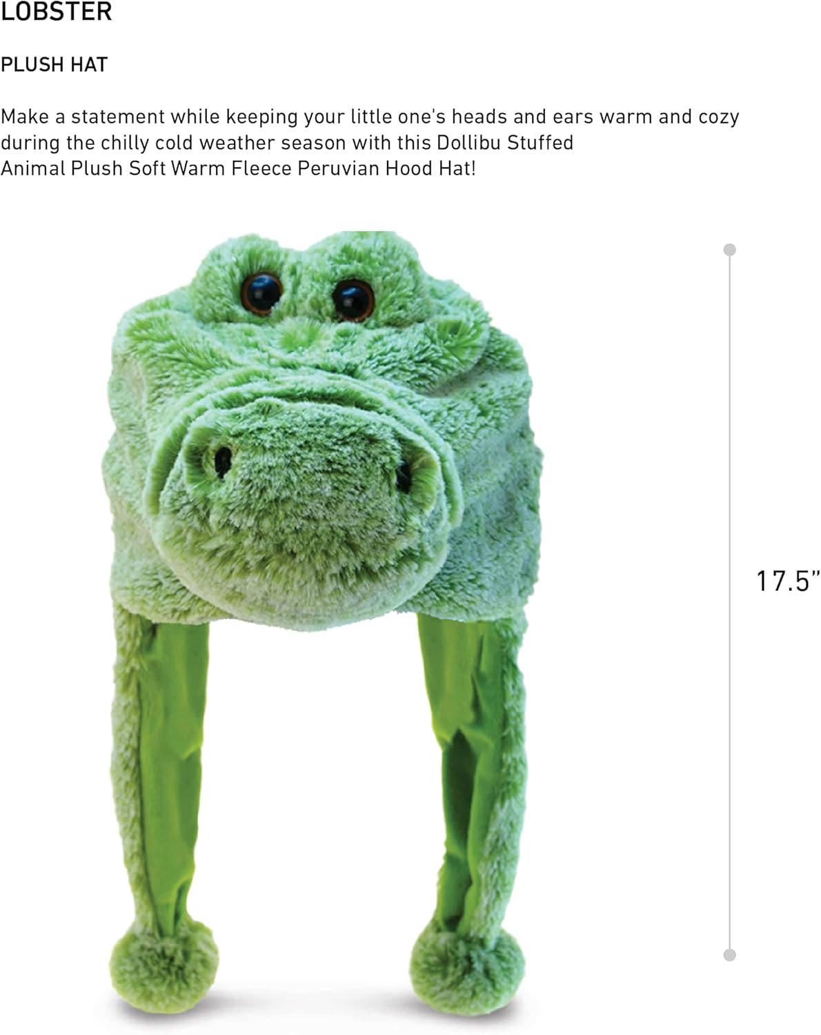 Puzzled DolliBu Stuffed Animal Alligator Plush Hat - Super Soft Wild Animal Winter Beanie With Ear Flaps, Cute Green Plush Costume Hat for Halloween or Cosplay - One Size - Image 2