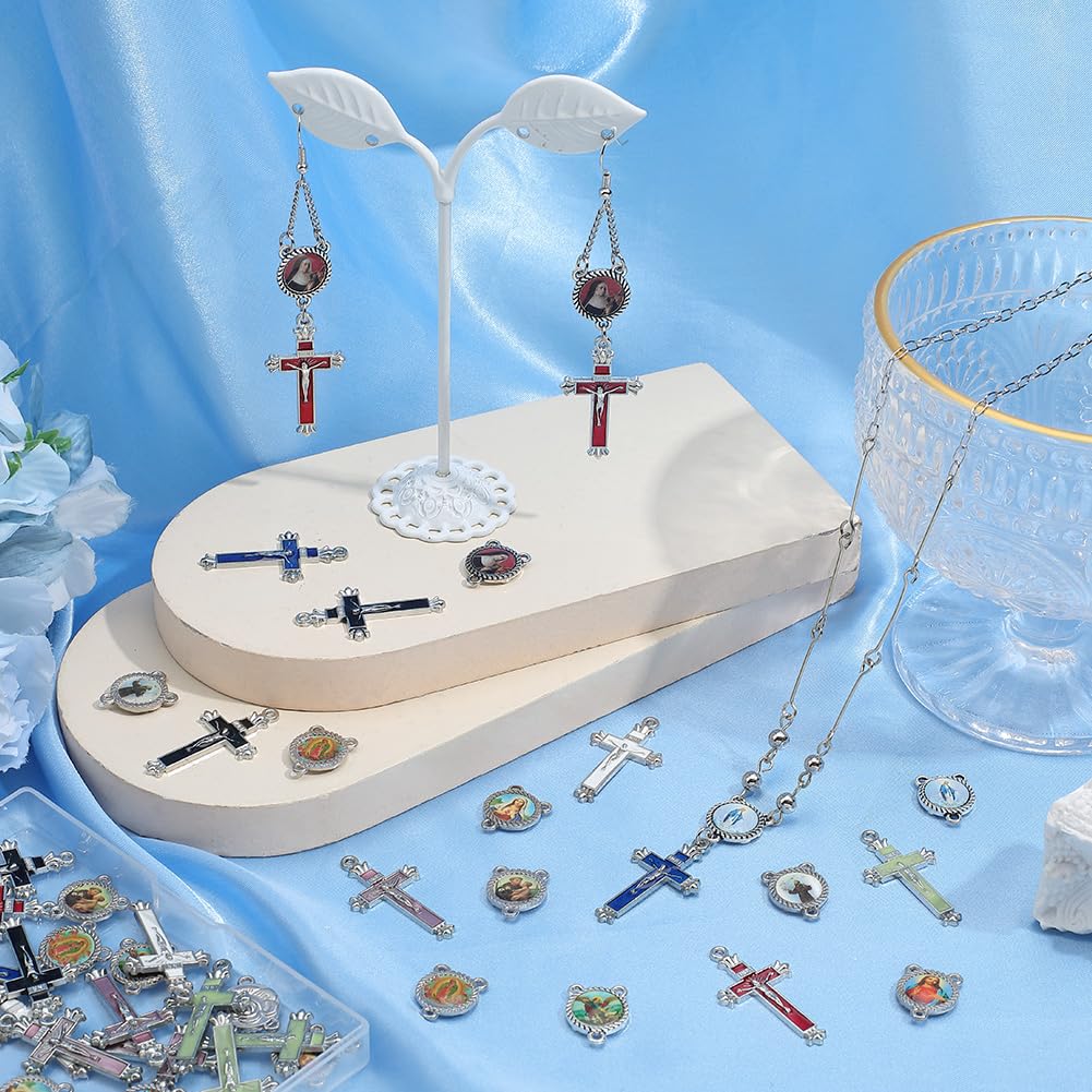 SUNNYCLUE 1 Box 48Pcs 14 Styles Rosary Charms Center Medal Charms Bulk Antique Silver Vintage Easter Cross Crucifix Rosary Pendants for Jewellery Making Supplies DIY Craft Findings Necklace Bracelet - Image 3