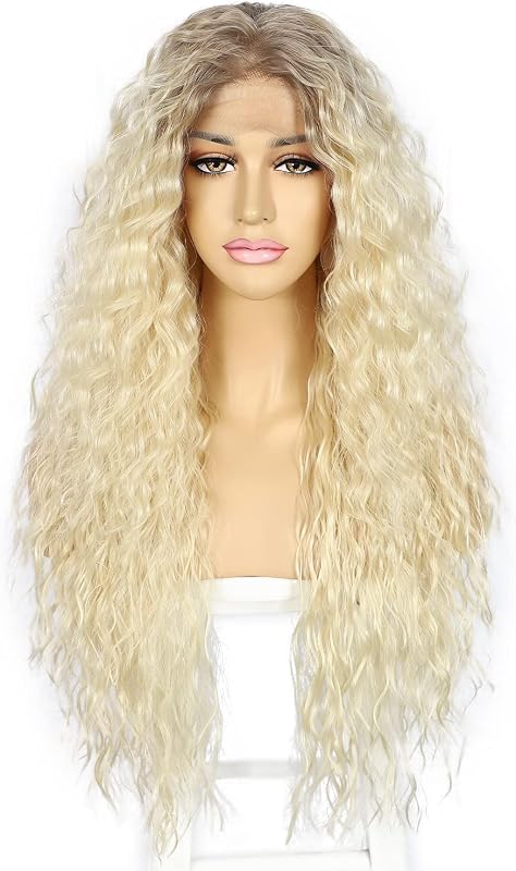 Sapphirewigs 613 Szőke Göndör Paróka - 66 cm Hosszú Hőálló Szintetikus Csipke Frontrész Női Paróka Hétköznapi és Alkalmi Viseletre