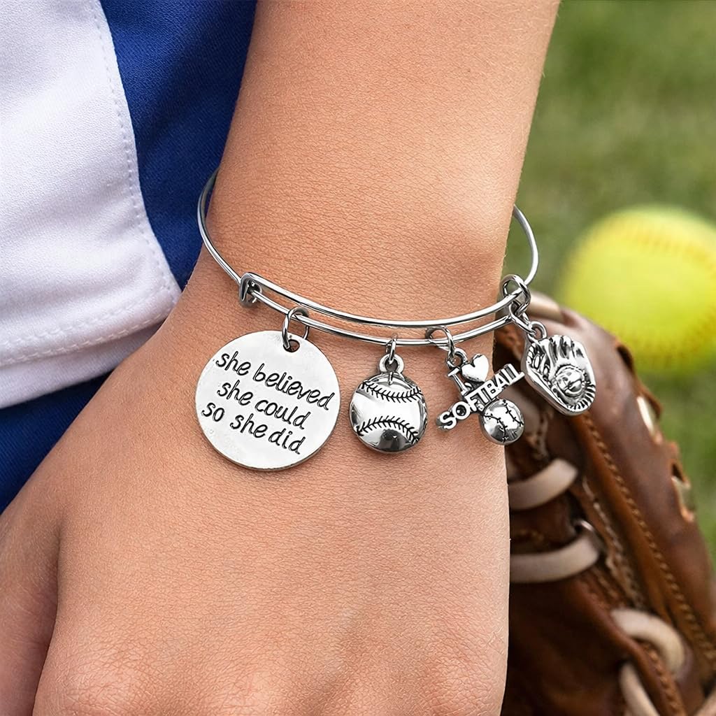 SportyBella Softball Bracelet - She Believed She Could So She Did Adjustable Bangle, Softball Jewelry, Birthday, Graduation Gifts for Teams, and Accessories - Image 2