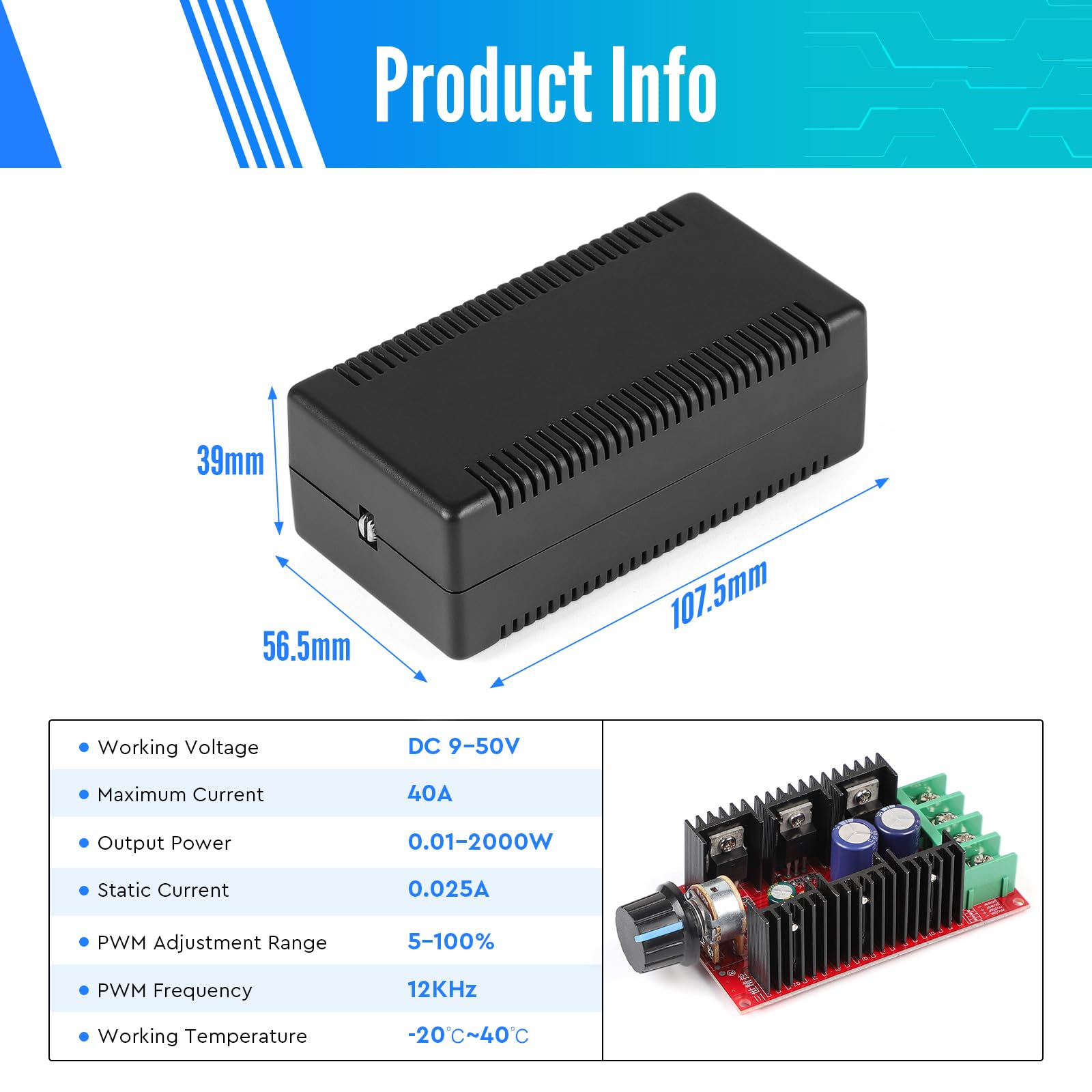 Régulateur De Vitesse Moteur DC 40A 9-50V - PWM 2000W Max - Pour Ventilateur, Moteur, Lampes - DIY Et Projets