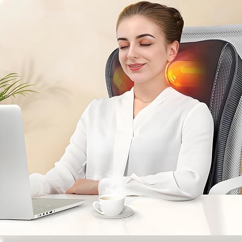 Miniatura 7 de Masajeador de espalda con calor, masajeador Shiatsu de cuello y espalda para aliviar el dolor de tejido profundo, masaje 3D de amasamiento profundo