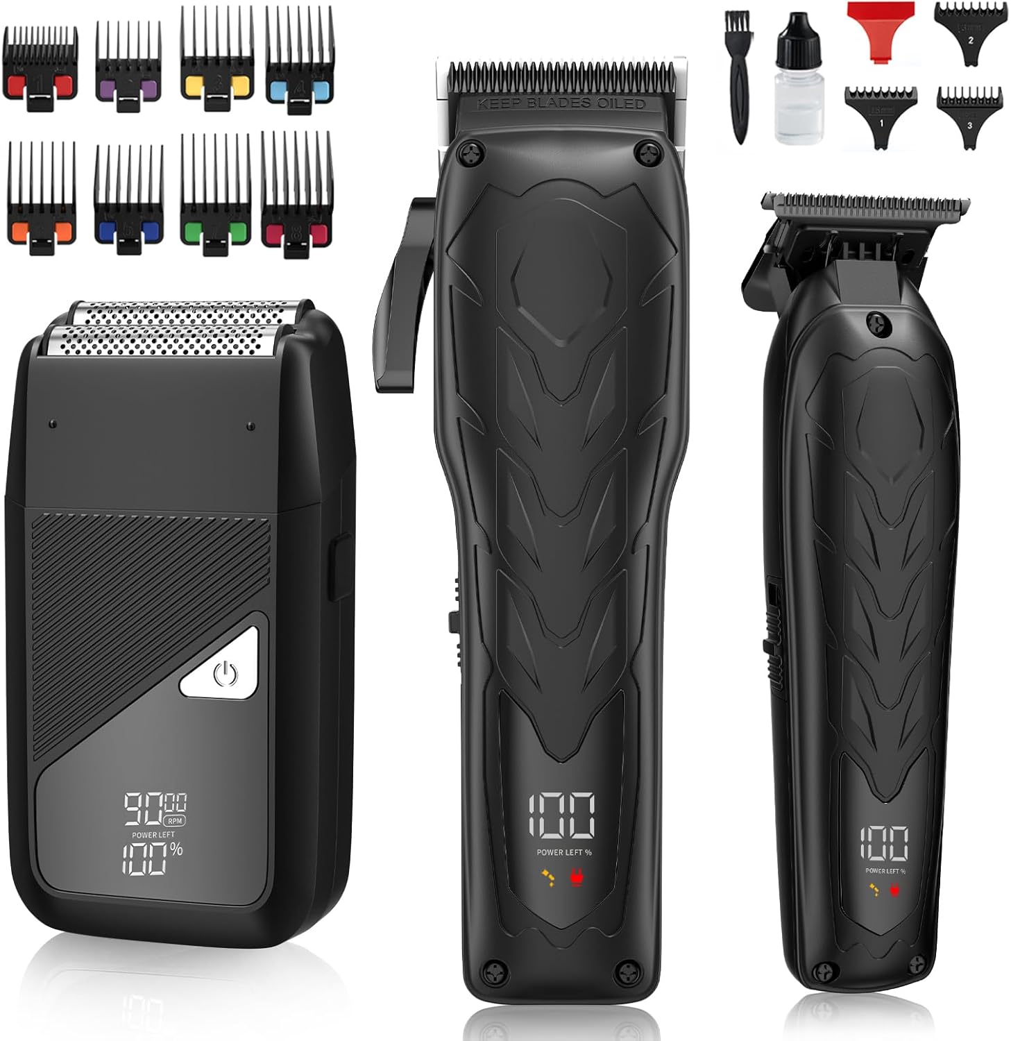 QREEYX Hair Clippers for Men Professional, 7500Rpm Beard Trimmer, IPX6 Waterproof Electric Shavers 3 in 1 Hair Cutting Kit for Men, Cordless Barber Clipper Set with LED Display for Mens Gifts