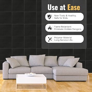 12 Pack Square Acoustic Foam Panels,High Density Self-adhesive Soundproofing Panel and Sound Absorption,Easy Install,for Children Fire Prevention.Recording Room,Offices,Wall Decoration(Black)