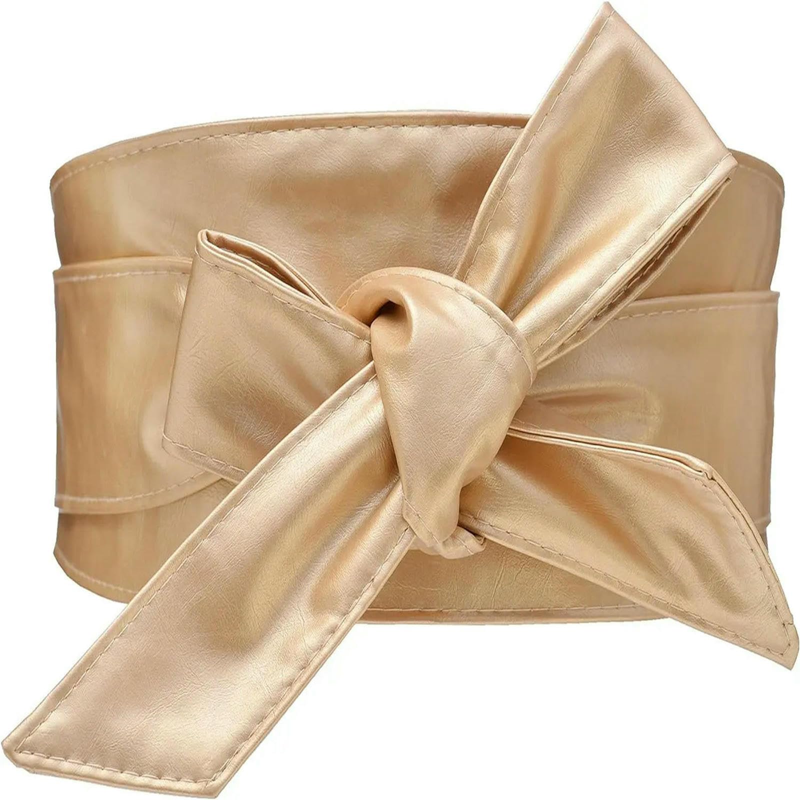 Yydpyzbd Women's Gold Belt Woman Wide Pu Leather Obi Self Tie Cinch Wrap Around Bowknot Waistband For Dress