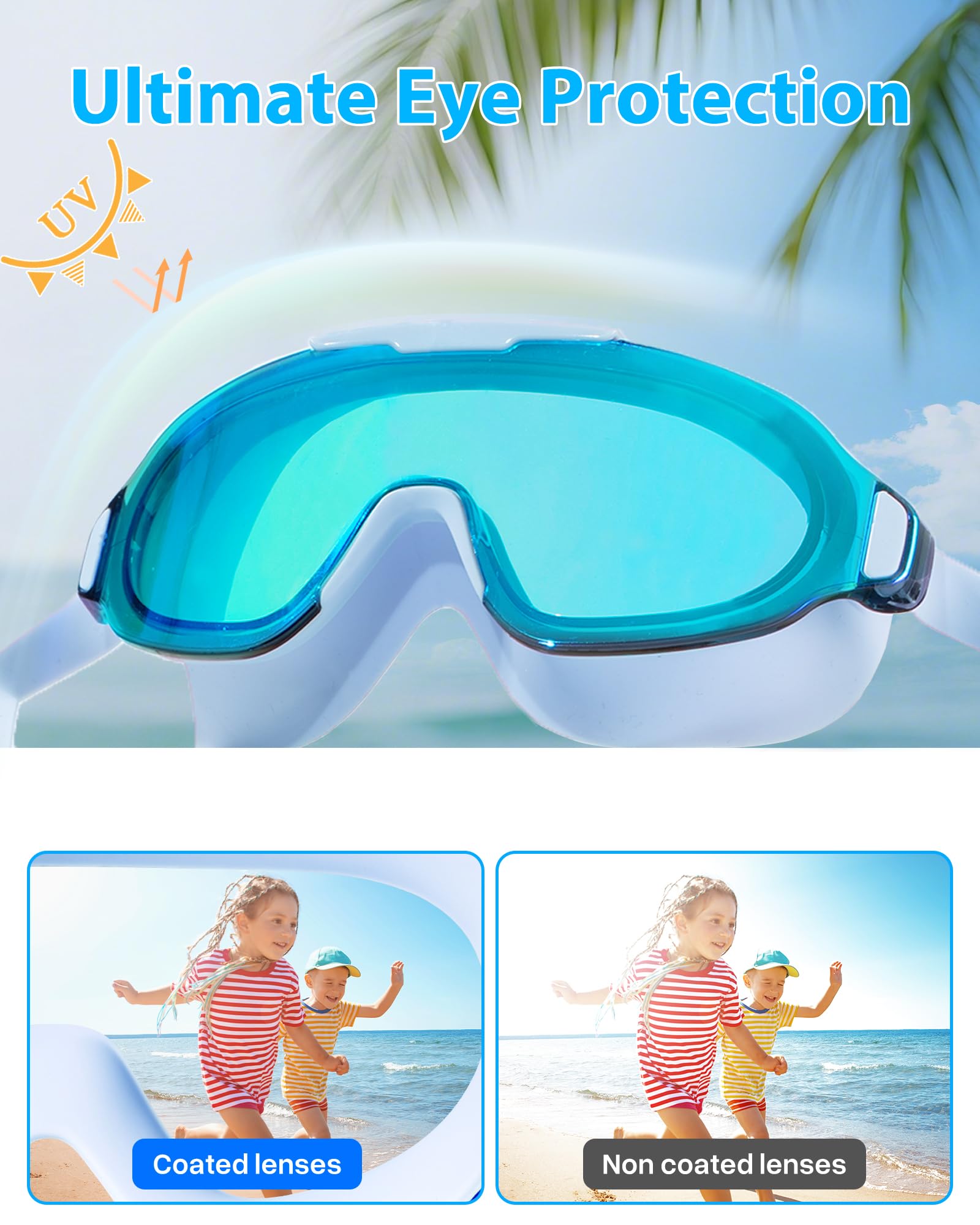 Schwimmbrille, Weitwinkel, beschlagfrei und UV-auslaufsicher, modische Schwimmbrille für Damen und Herren